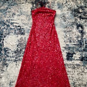 💟 Red sequence long dress